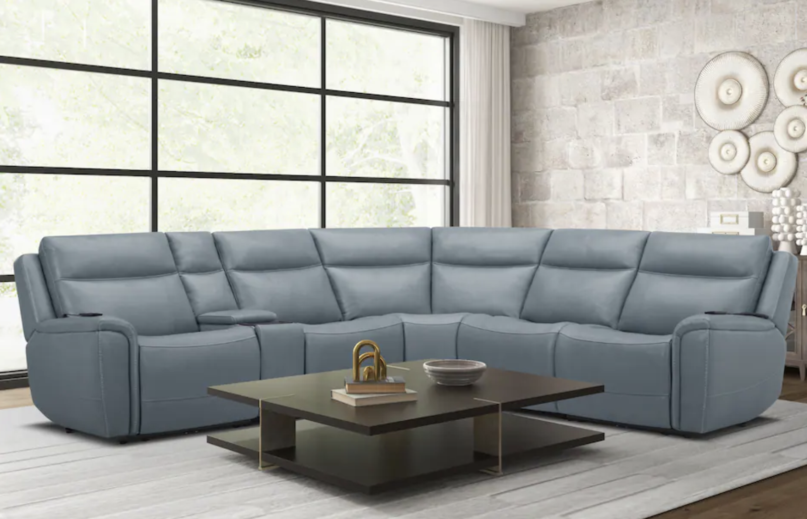 leather L-shape sectional and coffee table