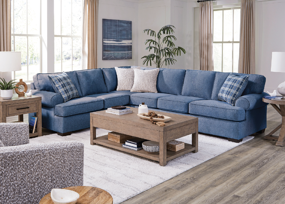 living room furniture with contrasting and complimentary colors