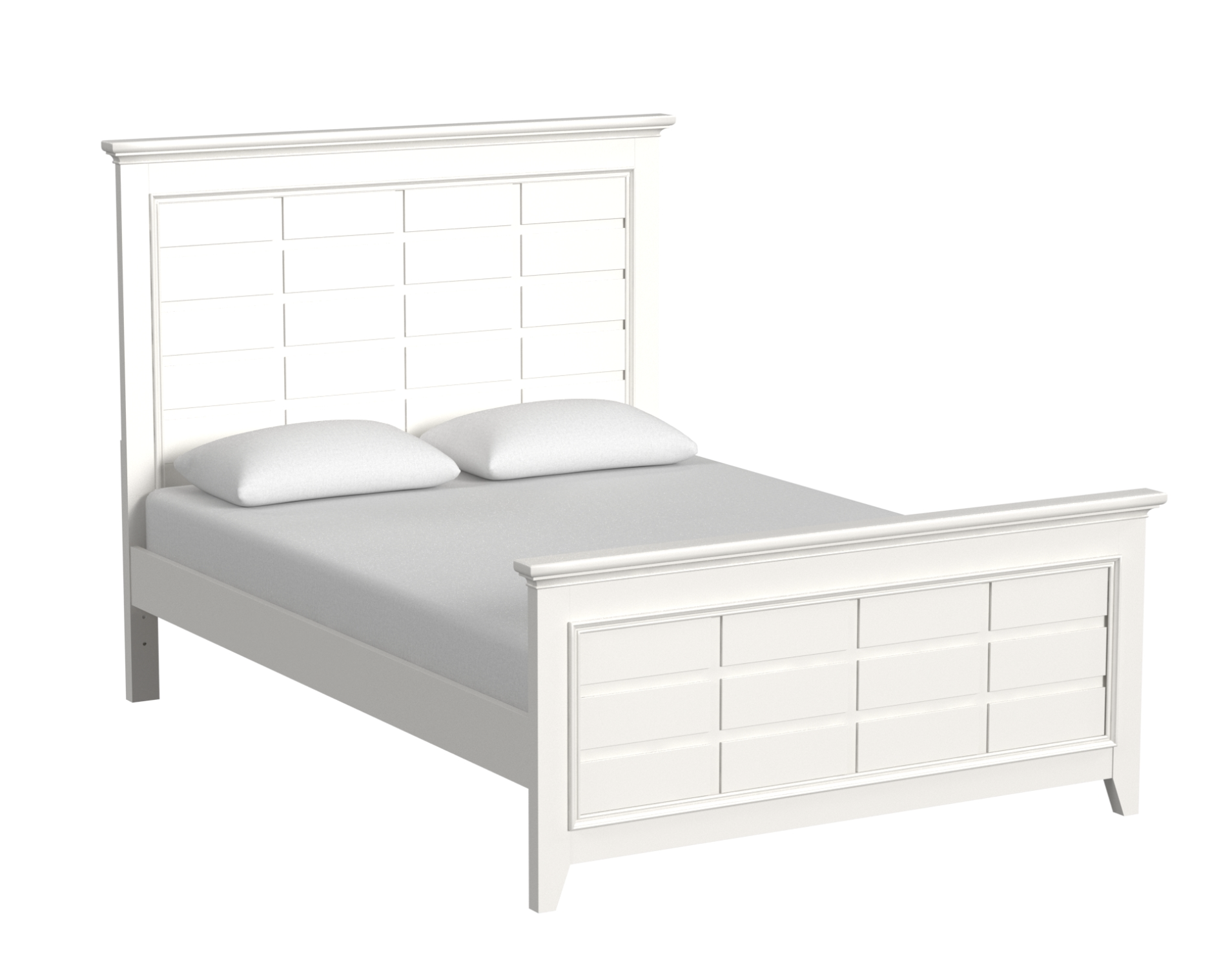 white full bedframe with mattress