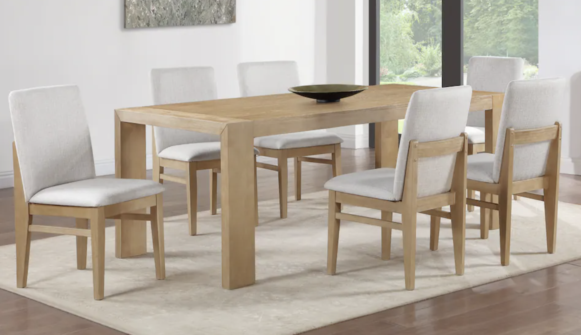 wood dining table with padded seats