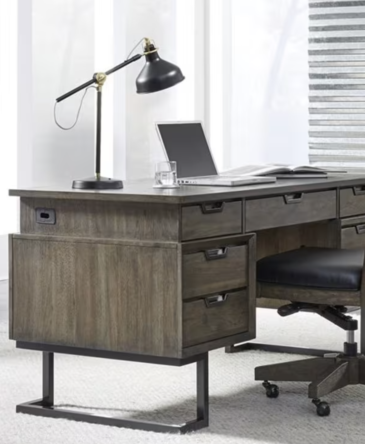 retro office desk with lamp