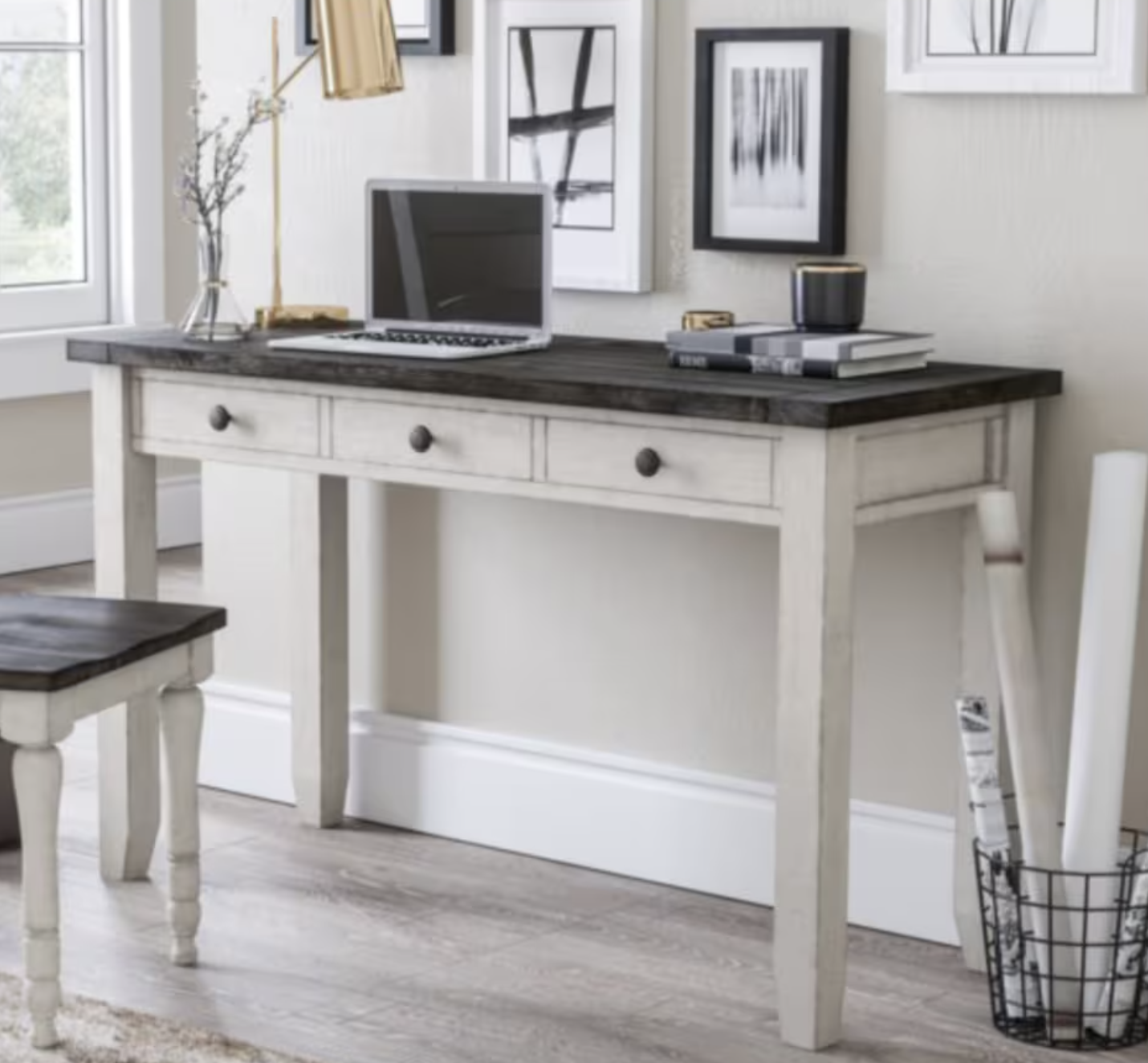 wall desk with laptop and chair