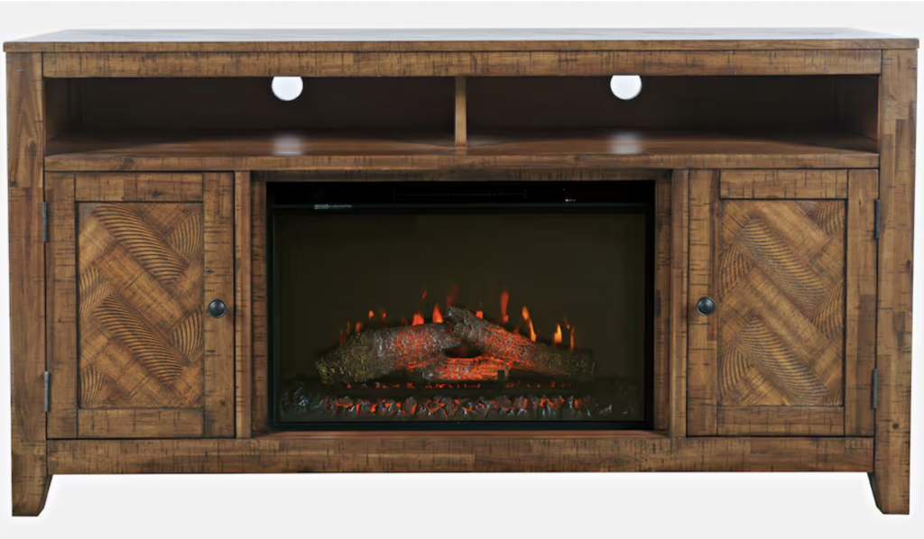 media console with fireplace and storage