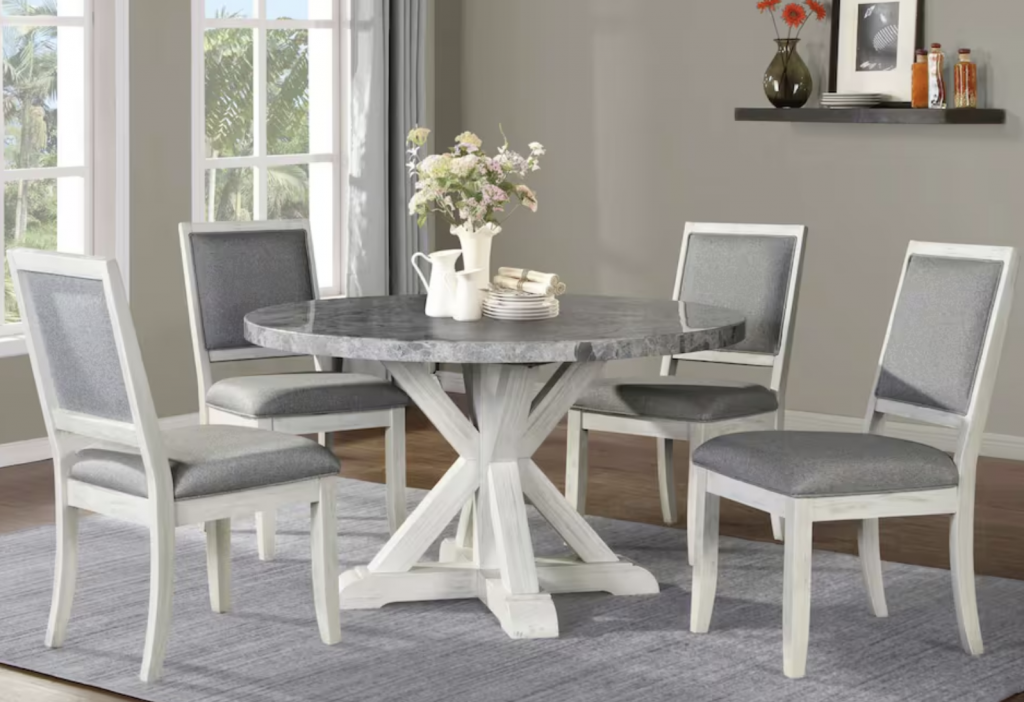 round 4-seat dining table with marble top