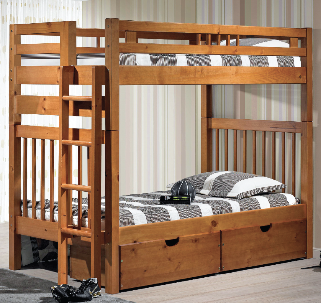 wood bunk bed with ladder