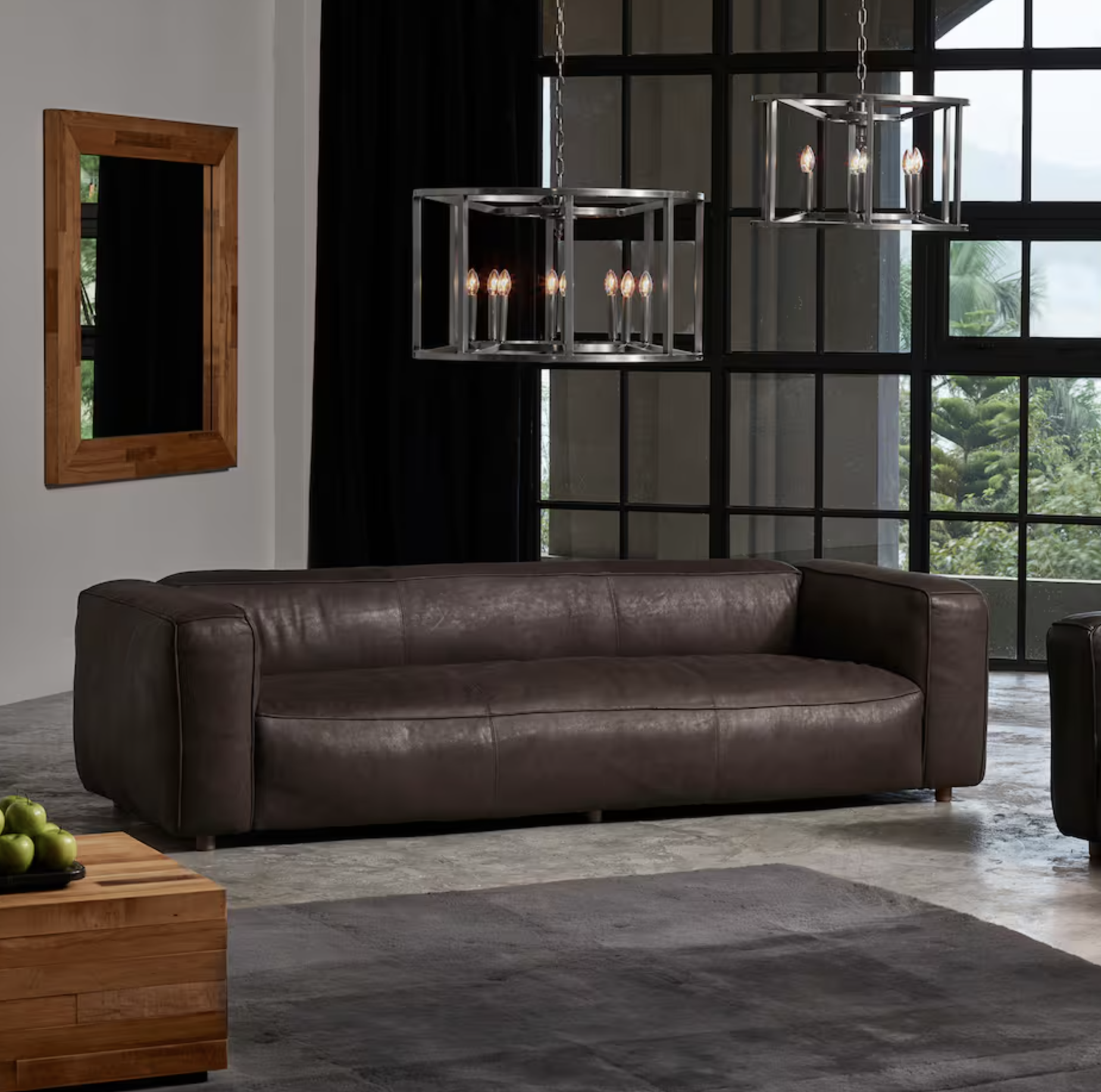 brown leather sofa in a large room