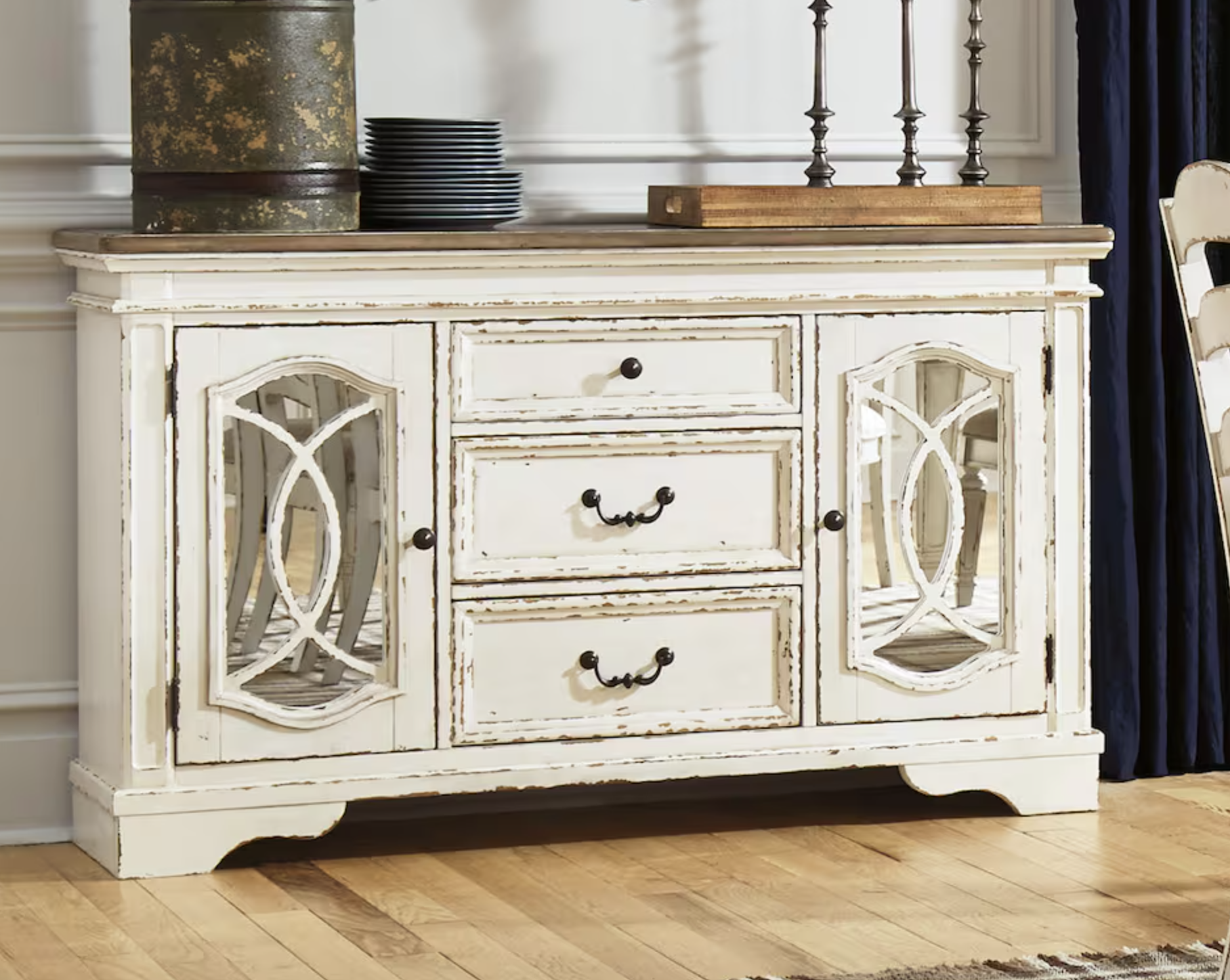 rustic distressed console table with storage