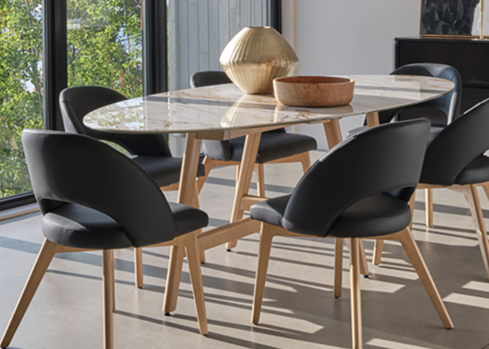 6-seat oval modern dining table and chairs