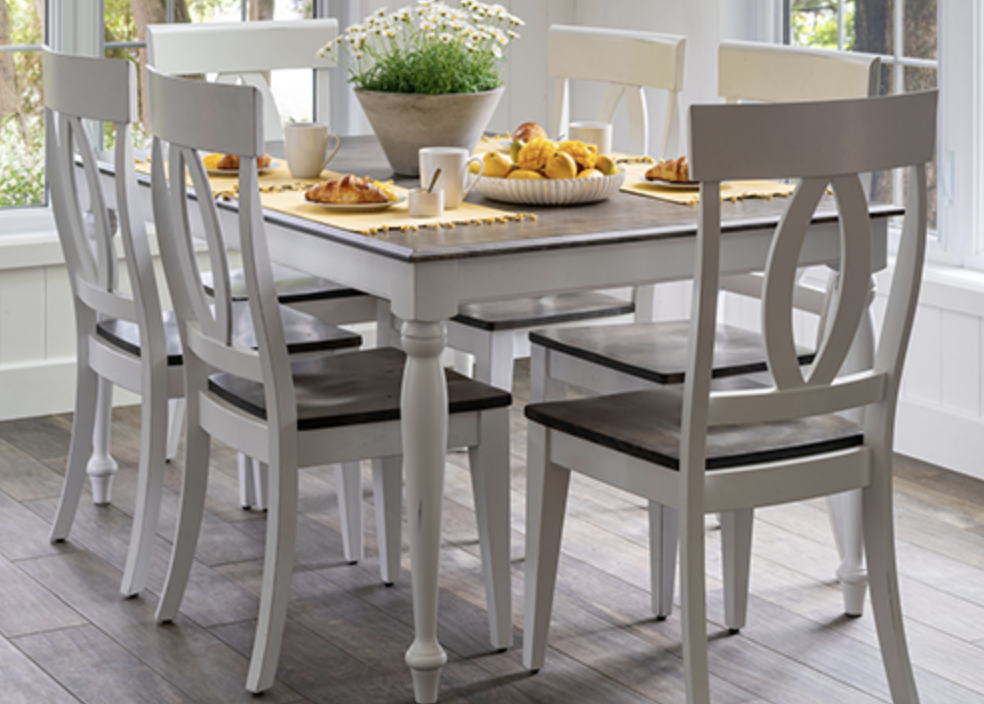 6-seat white wood and dark brown top dining table