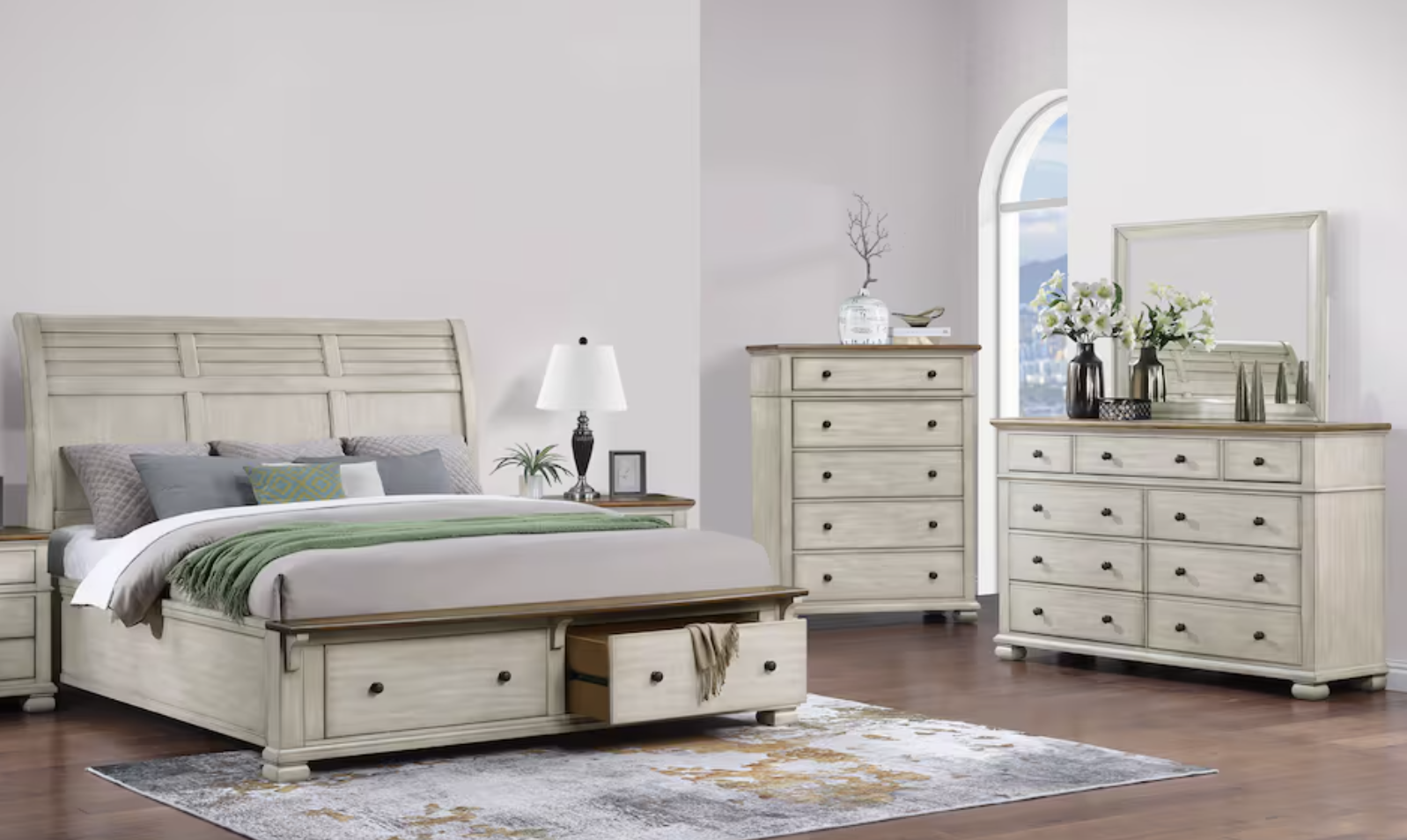 modern farmhouse wood beadroom furniture set with storage bedframe