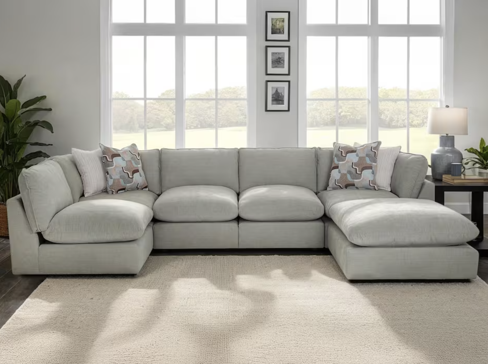 light gray U-shape sectional sofa in well lit living room