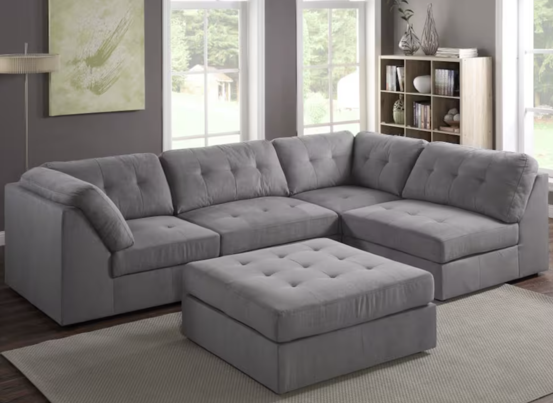 gray sectional sofa with ottoman