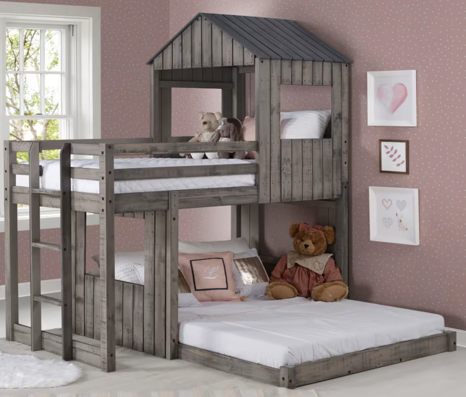 twin over queen bunk bed fort style