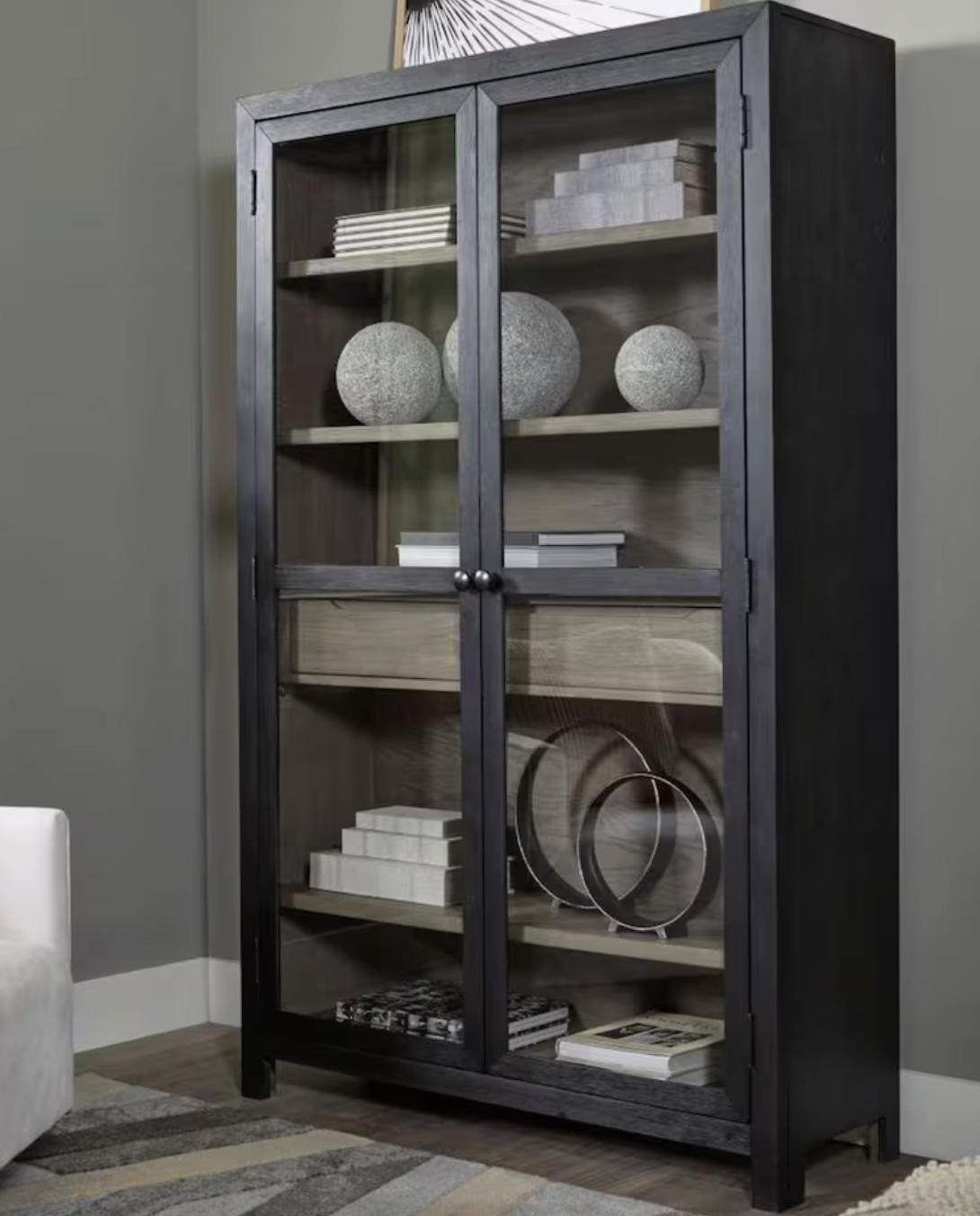 wood display cabinet with decore