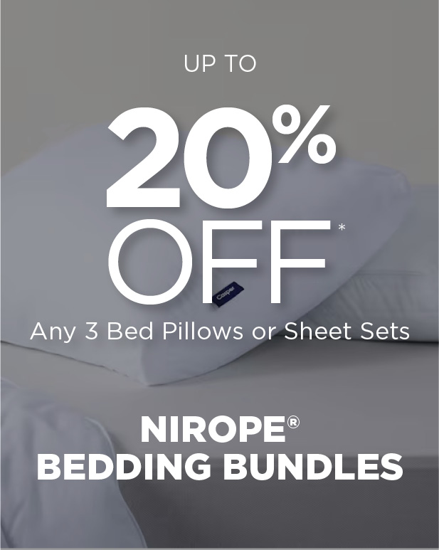 up to 20% off any 3 bed pillows or sheet sets